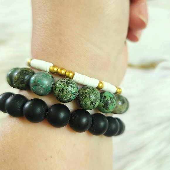 NWT Ryze Natural Stone White Druzy, Jasper, & Heishi Beaded Staxx Bracelets - Picture 7 of 7